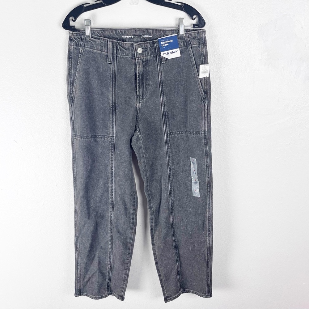 OLD NAVY Black Wash Mid Rise Boyfriend Loose Fit Ankle Cropped Jeans Size 8